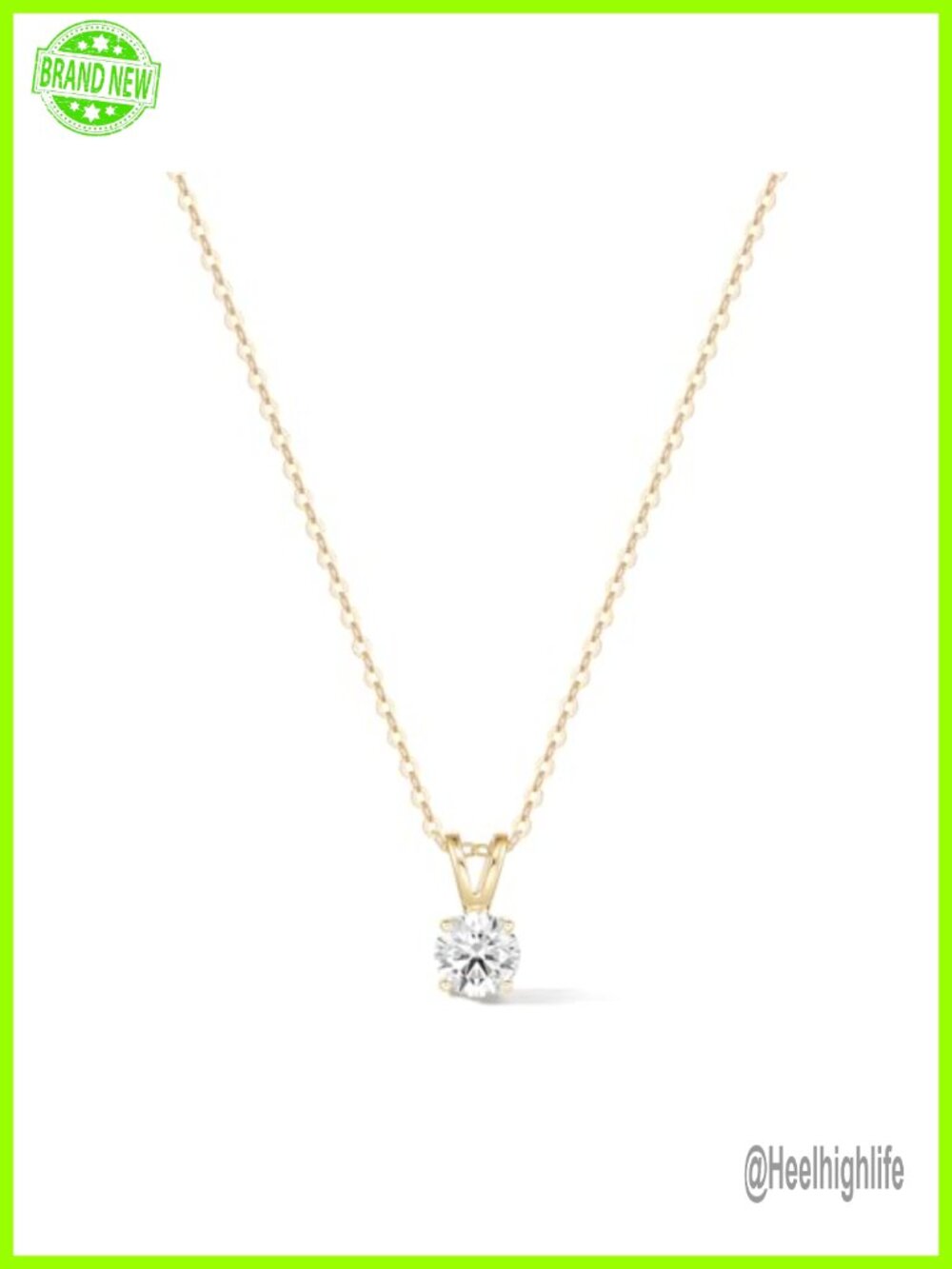 14K Solid Yellow Gold Lab Grown Diamond Pendant Necklace Round Brilliant
